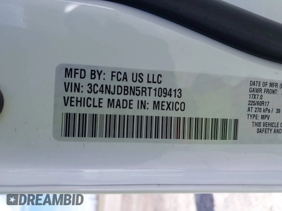 2024 Jeep Compass Latitude with VIN 3C4NJDBN5RT109413, listed as a IAAI auction lot 41987069 with 19,118 mi miles and . Bid and sale history available at DreamBid. Image 9.