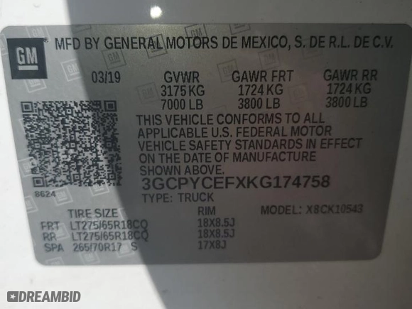 2019 Chevrolet Silverado 1500 Custom Trail Boss with VIN 3GCPYCEFXKG174758, listed as a Copart auction lot 45525875 with 167,345 mi miles and Salvage Title. Bid and sale history available at carsss.com. Image 14.