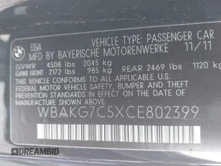 2012 BMW 3 Series 335i with VIN WBAKG7C5XCE802399, listed as a IAAI auction lot 42210396 with 141,502 mi miles and . Bid and sale history available at DreamBid. Image 9.