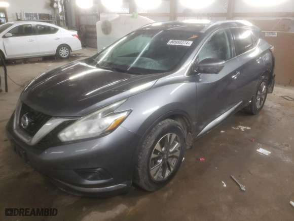 2015 Nissan Murano S with VIN 5N1AZ2MHXFN291572, listed as a Copart auction lot 80980374 with 171,996 mi miles and Salvage Title. Bid and sale history available at carsss.com. Image 1.