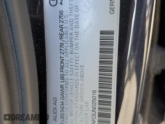 2018 Audi A6 Premium Plus with VIN WAUG3AFC8JN025016, listed as a Copart auction lot 52023525 with 91,827 mi miles and Salvage Title. Bid and sale history available at carsss.com. Image 13.