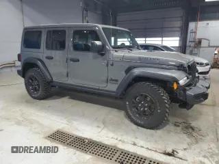 2021 Jeep Wrangler Unlimited Willys with VIN 1C4HJXDN3MW570110, listed as a Copart auction lot 53696535 with 40,166 mi miles and Salvage title. Bid and sale history available at DreamBid. Image 4.
