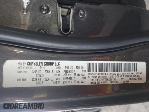 2014 Dodge Journey American Value with VIN 3C4PDCAB2ET301688, listed as a Copart auction lot 54731275 with 108,064 mi miles and Salvage Title. Bid and sale history available at DreamBid. Image 13.