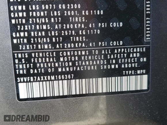 2024 Volkswagen Tiguan S с VIN 3VVFB7AXXRM166367, выставлен на аукционе Copart как лот 52639295 с пробегом Не указан миль и Списание • Salvage title. История ставок и продаж доступна на DreamBid. Изображение 13.