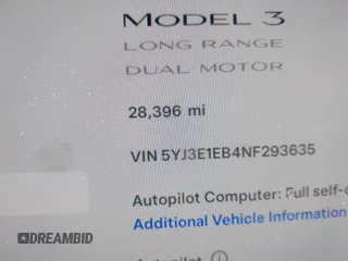 2022 Tesla Model 3 Long Range with VIN 5YJ3E1EB4NF293635, listed as a IAAI auction lot 41388234 with 28,396 mi miles and . Bid and sale history available at DreamBid. Image 16.