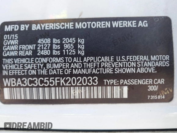 2015 BMW 3 Series 320i xDrive z VIN WBA3C3C55FK202033, wystawiony jako IAAI lot #41763644 z przebiegiem 90 816 mil mil oraz . Historia ofert i sprzedaży dostępna na DreamBid. Obrazek 9.