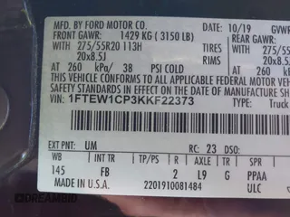 2019 Ford F-150 XL with VIN 1FTEW1CP3KKF22373, listed as a IAAI auction lot 41270333 with 86,898 mi miles and . Bid and sale history available at carsss.com. Image 9.