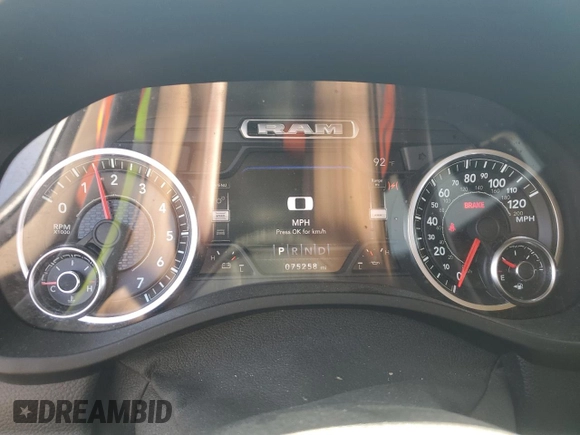 2020 Ram 1500 Big Horn with VIN 1C6SRFFT6LN154195, listed as a Copart auction lot 58764465 with 75,258 mi miles and Salvage title. Bid and sale history available at DreamBid. Image 9.