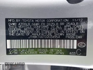 2013 Lexus ES 4dr Sdn with VIN JTHBK1GG1D2034954, listed as a IAAI auction lot 41720790 with 136,447 mi miles. Bid and sale history available at carsss.com. Image 9.