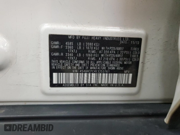 2014 Subaru Outback Limited z VIN 4S4BRCPC4E3253761, wystawiony jako Copart lot #60633085 z przebiegiem 131 159 mil mil oraz Szkoda całkowita • Salvage title. Historia ofert i sprzedaży dostępna na DreamBid. Obrazek 12.