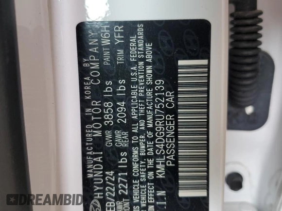 2024 Hyundai Elantra SEL with VIN KMHLS4DG9RU752139, listed as a Copart auction lot 51451825 with 6,715 mi miles and Salvage title. Bid and sale history available at DreamBid. Image 12.