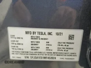 2021 Tesla Model S Long Range with VIN 5YJSA1E51MF453924, listed as a Copart auction lot 53486495 with 48,599 mi miles and Salvage title. Bid and sale history available at DreamBid. Image 14.
