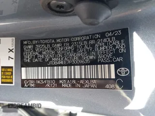 2023 Toyota Corolla LE with VIN JTDB4MEE7P3009635, listed as a IAAI auction lot 41808167 with 22,773 mi miles and . Bid and sale history available at DreamBid. Image 9.