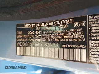 2011 Mercedes-Benz C 300 Sport with VIN WDDGF5EB6BR146993, listed as a IAAI auction lot 41936600 with 121,957 mi miles and . Bid and sale history available at DreamBid. Image 9.