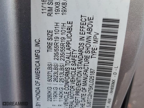 2019 Acura RDX w/Advance Pkg with VIN 5J8TC2H75KL025187, listed as a Copart auction lot 86731784 with 38,091 mi miles and Salvage Title. Bid and sale history available at carsss.com. Image 16.
