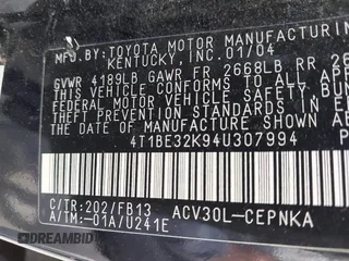 2004 Toyota Camry LE with VIN 4T1BE32K94U307994, listed as a IAAI auction lot 41847450 with 164,016 mi miles and . Bid and sale history available at carsss.com. Image 9.