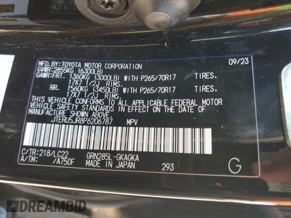 2023 Toyota 4Runner TRD Off Road Premium with VIN JTERU5JR8P6206787, listed as a Copart auction lot 54021565 with 69,724 mi miles and Salvage title. Bid and sale history available at DreamBid. Image 13.