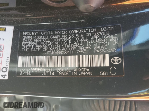 2021 Toyota C-HR LE z VIN JTNKHMBXXM1117650, wystawiony jako Copart lot #48288875 z przebiegiem 40 211 mil mil oraz Szkoda całkowita • Salvage title. Historia ofert i sprzedaży dostępna na DreamBid. Obrazek 13.