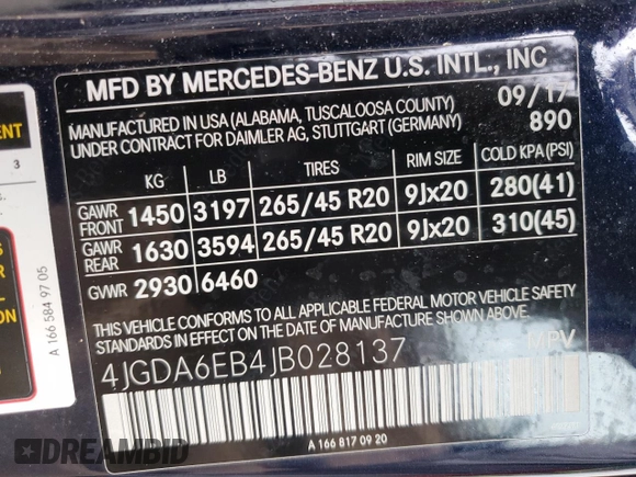 2018 Mercedes-Benz GLE 43 AMG with VIN 4JGDA6EB4JB028137, listed as a Copart auction lot 43580115 with 58,724 mi miles and Salvage Title. Bid and sale history available at DreamBid. Image 14.