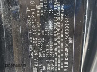 2016 Kia Sedona LX with VIN KNDMB5C16G6091943, listed as a Copart auction lot 50242475 with 182,678 mi miles and Salvage Title. Bid and sale history available at DreamBid. Image 13.