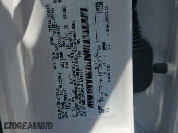 2024 Ford Bronco Outer Banks with VIN 1FMEE8BP0RLA31725, listed as a Copart auction lot 60918675 with 10,452 mi miles and Salvage title. Bid and sale history available at DreamBid. Image 12.