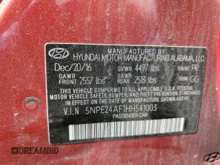 2017 Hyundai Sonata 2.4L with VIN 5NPE24AF1HH541003, listed as a Copart auction lot 52956185 with 86,756 mi miles and Salvage Title. Bid and sale history available at carsss.com. Image 13.