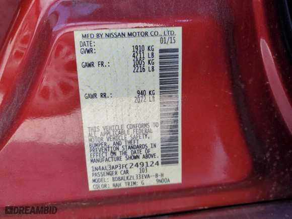 2015 Nissan Altima 2.5 SV with VIN 1N4AL3AP3FC249124, listed as a Copart auction lot 47643165 with 200,741 mi miles and Salvage Title. Bid and sale history available at carsss.com. Image 13.