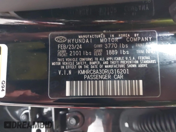 2024 Hyundai Venue SEL with VIN KMHRC8A30RU316201, listed as a IAAI auction lot 41904314 with 31,027 mi miles and . Bid and sale history available at DreamBid. Image 9.