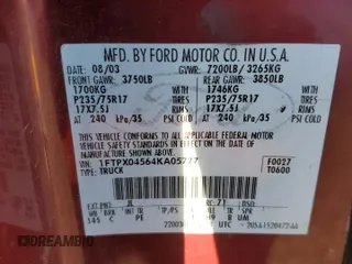 2004 Ford F-150 XLT z VIN 1FTPX04564KA05777, wystawiony jako Copart lot #88068025 z przebiegiem 208 703 mil mil oraz Szkoda całkowita • Salvage title. Historia ofert i sprzedaży dostępna na DreamBid. Obrazek 12.