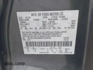 2009 Ford Escape Limited с VIN 1FMCU04G99KC04706, выставлен на аукционе IAAI как лот 42339917 с пробегом 164 603 миль миль и . История ставок и продаж доступна на DreamBid. Изображение 9.