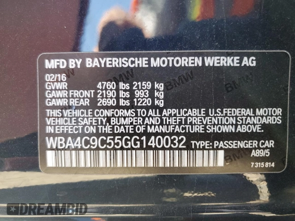 2016 BMW 4 Series 428i xDrive z VIN WBA4C9C55GG140032, wystawiony jako Copart lot #57702215 z przebiegiem 57 050 mil mil oraz Szkoda całkowita • Salvage title. Historia ofert i sprzedaży dostępna na DreamBid. Obrazek 12.