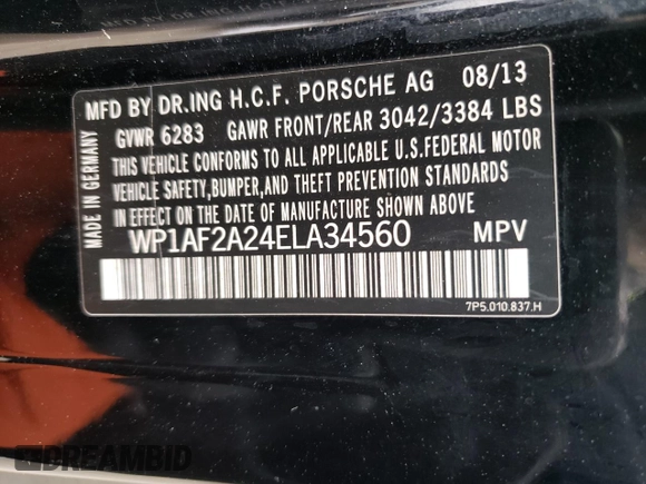2014 Porsche Cayenne Diesel with VIN WP1AF2A24ELA34560, listed as a Copart auction lot 50152235 with 110,187 mi miles and Salvage title. Bid and sale history available at DreamBid. Image 14.