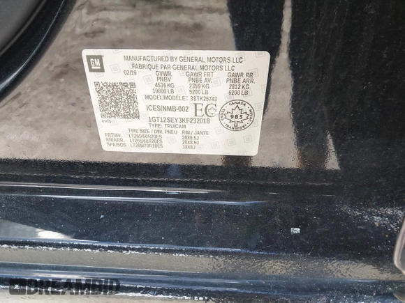 2019 GMC Sierra 2500HD Denali z VIN 1GT12SEY3KF232018, wystawiony jako IAAI lot #41897434 z przebiegiem Nie podano mil oraz . Historia ofert i sprzedaży dostępna na DreamBid. Obrazek 9.