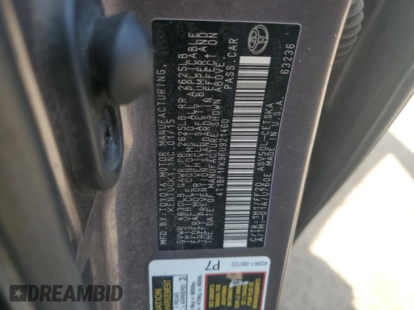 2015 Toyota Camry XLE with VIN 4T1BF1FK9FU921460, listed as a Copart auction lot 54565755 with 291,530 mi miles and Clean Title. Bid and sale history available at carsss.com. Image 12.