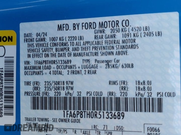 2024 Ford Mustang EcoBoost with VIN 1FA6P8TH0R5133689, listed as a Copart auction lot 53570615 with 25,157 mi miles and Clean Title. Bid and sale history available at DreamBid. Image 13.