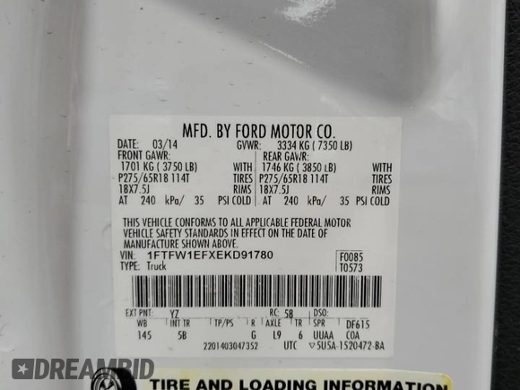 2014 Ford F-150 XL with VIN 1FTFW1EFXEKD91780, listed as a Copart auction lot 51844495 with 132,008 mi miles and Salvage Title. Bid and sale history available at carsss.com. Image 13.