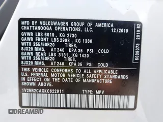 2019 Volkswagen Atlas SEL Premium с VIN 1V2NR2CAXKC622911, выставлен на аукционе IAAI как лот 42582636 с пробегом 171 431 миль миль и . История ставок и продаж доступна на DreamBid. Изображение 9.