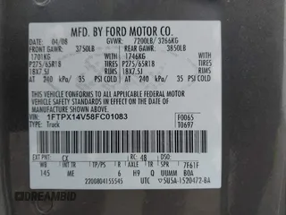 2008 Ford F-150 XLT with VIN 1FTPX14V58FC01083, listed as a IAAI auction lot 41998213 with 120,173 mi miles. Bid and sale history available at carsss.com. Image 9.