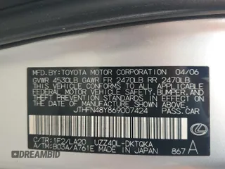 2006 Lexus SC 430 с VIN JTHFN48Y869007424, выставлен на аукционе Copart как лот 53833335 с пробегом 195 297 миль миль и Списание • Salvage title. История ставок и продаж доступна на DreamBid. Изображение 12.