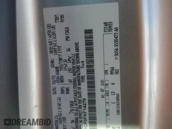 2015 Ford F-150 XL with VIN 1FTEX1CP0FKF14279, listed as a Copart auction lot 82158104 with 112,748 mi miles and Salvage Title. Bid and sale history available at carsss.com. Image 12.