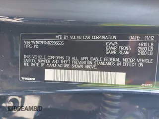 2013 Volvo S60 T5 Premier with VIN YV1612FS4D2206535, listed as a IAAI auction lot 41651699 with 141,557 mi miles. Bid and sale history available at carsss.com. Image 9.