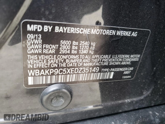 2014 BMW 5 Series 550i xDrive with VIN WBAKP9C5XEDZ35149, listed as a Copart auction lot 48979585 with Not provided miles and Salvage title. Bid and sale history available at DreamBid. Image 12.