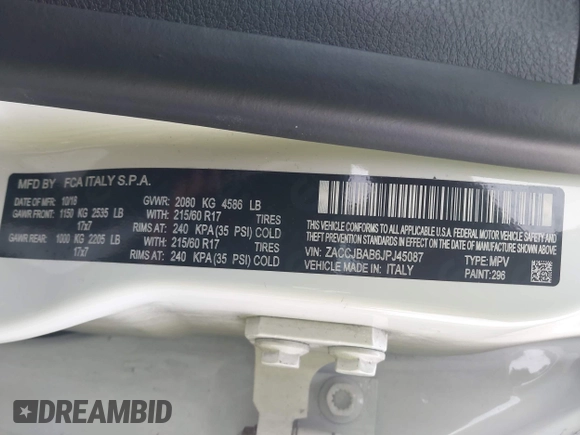 2018 Jeep Renegade Upland z VIN ZACCJBAB6JPJ45087, wystawiony jako IAAI lot #42140535 z przebiegiem 90 099 mil mil oraz . Historia ofert i sprzedaży dostępna na DreamBid. Obrazek 9.