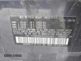 2017 Subaru Legacy z VIN 4S3BNAB63H3003468, wystawiony jako IAAI lot #39828446 z przebiegiem 98 933 mil mil oraz . Historia ofert i sprzedaży dostępna na DreamBid. Obrazek 9.