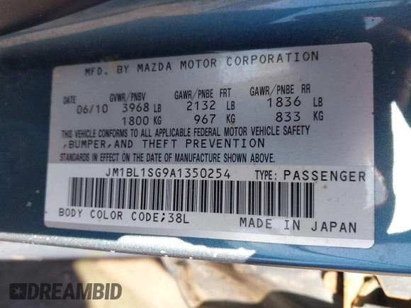 2010 Mazda 3 i Sport with VIN JM1BL1SG9A1350254, listed as a IAAI auction lot 41751902 with 136,086 mi miles and . Bid and sale history available at DreamBid. Image 9.