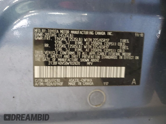 2011 Toyota RAV4 with VIN 2T3BF4DV5BW102820, listed as a Copart auction lot 53827465 with 196,808 mi miles and Salvage Title. Bid and sale history available at carsss.com. Image 13.