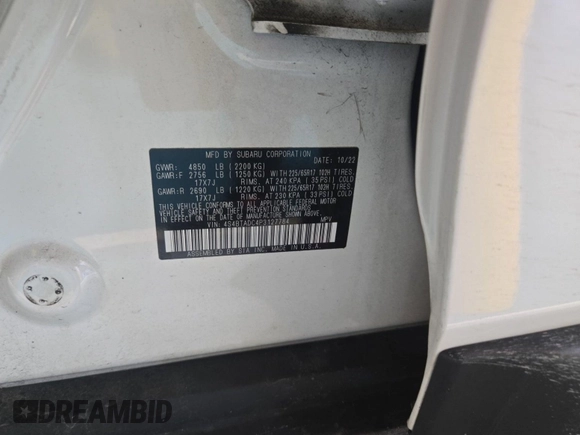2023 Subaru Outback Premium with VIN 4S4BTADC4P3127784, listed as a IAAI auction lot 42832421 with 74,715 mi miles and . Bid and sale history available at DreamBid. Image 34.