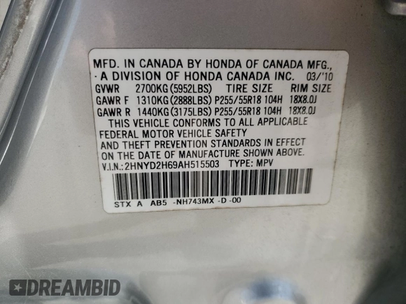 2010 Acura MDX Technology Pkg with VIN 2HNYD2H69AH515503, listed as a Copart auction lot 49153865 with 161,484 mi miles and Salvage Title. Bid and sale history available at carsss.com. Image 13.