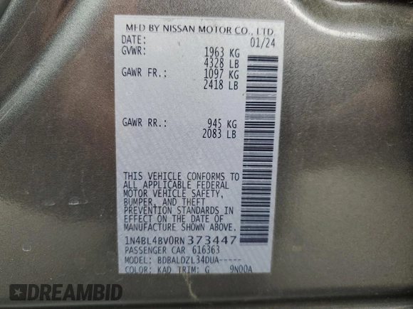 2024 Nissan Altima 2.5 S with VIN 1N4BL4BV0RN373447, listed as a Copart auction lot 48377055 with 70,842 mi miles and Salvage Title. Bid and sale history available at carsss.com. Image 13.