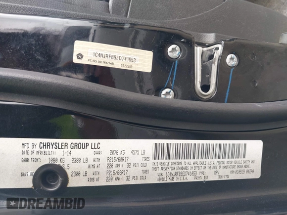 2014 Jeep Patriot Latitude с VIN 1C4NJRFB9ED741053, выставлен на аукционе IAAI как лот 41962714 с пробегом 175 624 миль миль и . История ставок и продаж доступна на DreamBid. Изображение 9.
